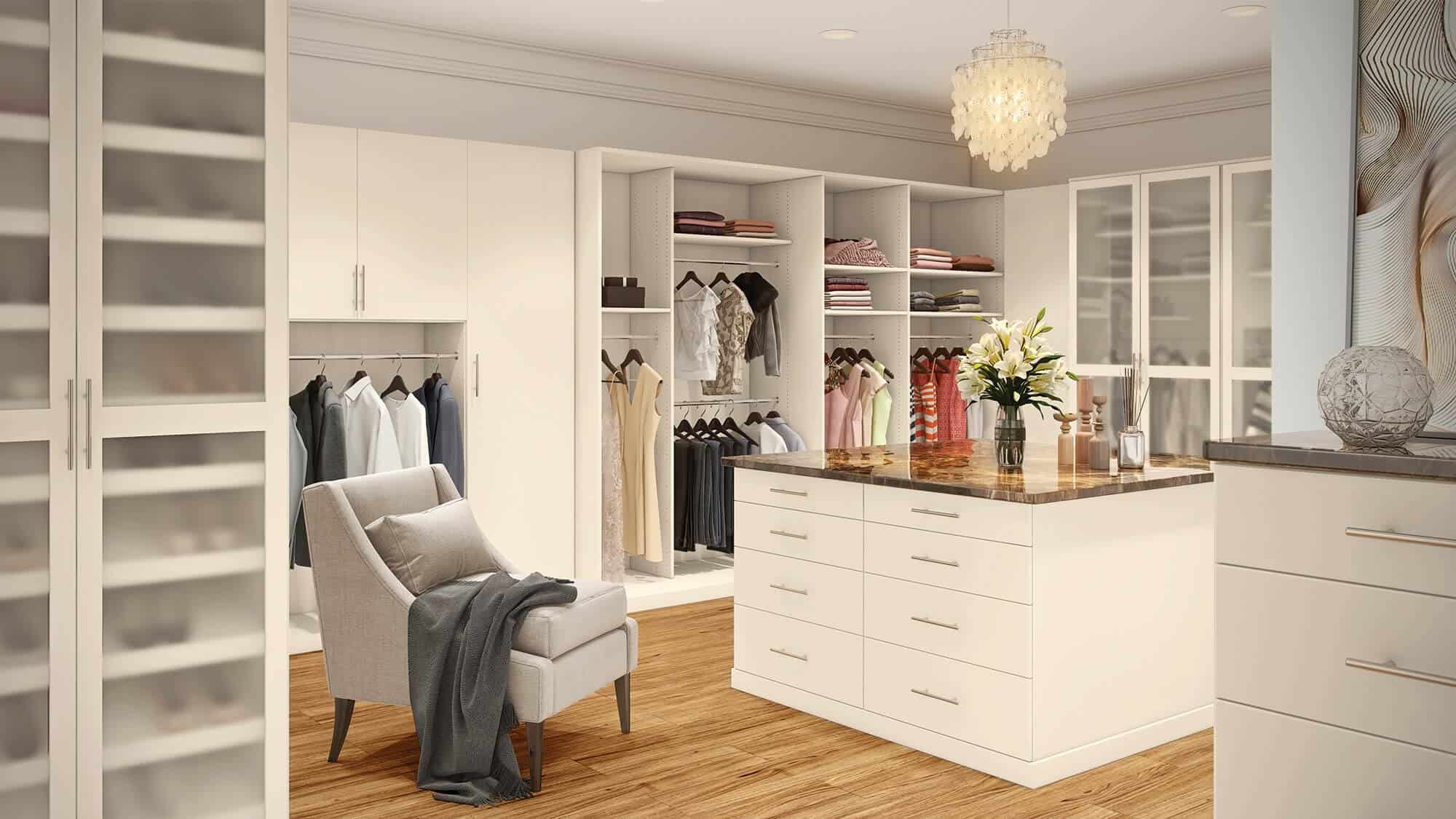 A custom walk-in closet from Closets by Design.