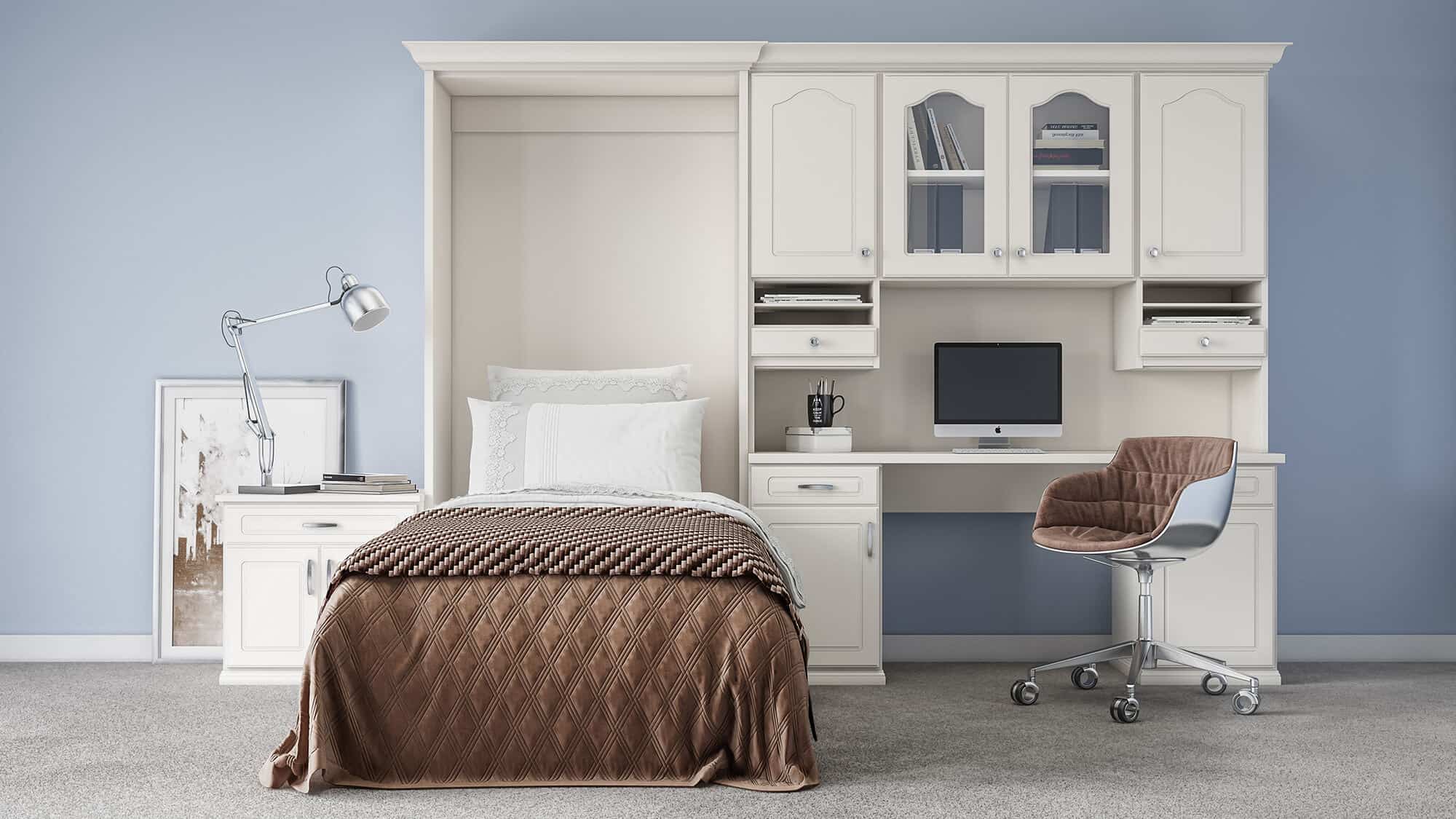 A custom guest room from Closets by Design featuring a wallbed.