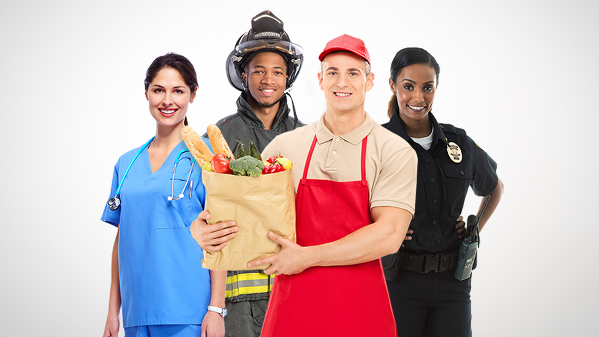 Essential workers standing together.